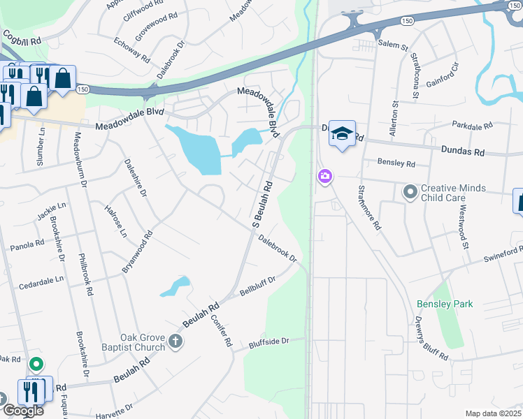 map of restaurants, bars, coffee shops, grocery stores, and more near 6537 South Beulah Road in Richmond