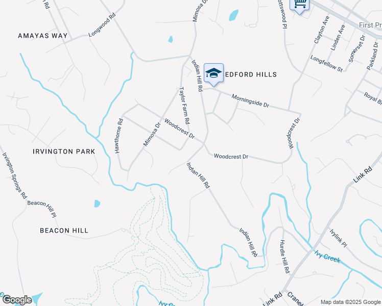 map of restaurants, bars, coffee shops, grocery stores, and more near 2105 Indian Hill Road in Lynchburg