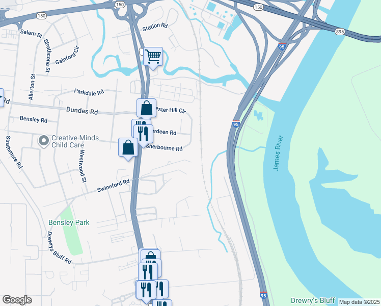 map of restaurants, bars, coffee shops, grocery stores, and more near 2403 Sherbourne Road in Richmond