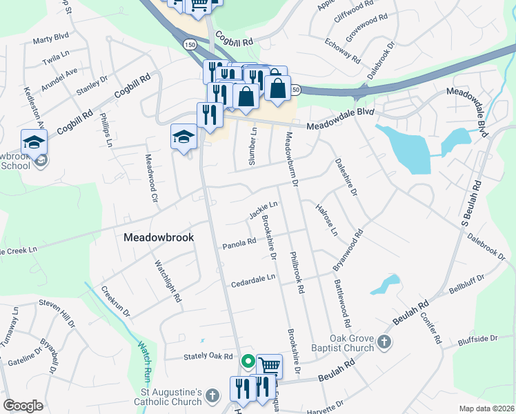 map of restaurants, bars, coffee shops, grocery stores, and more near 4130 Jackie Lane in Richmond