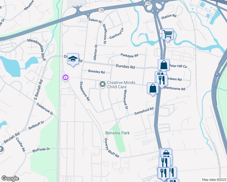 map of restaurants, bars, coffee shops, grocery stores, and more near 6713 Wentworth Street in Richmond