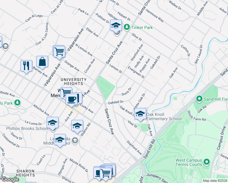 map of restaurants, bars, coffee shops, grocery stores, and more near 851 Stanford Avenue in Menlo Park