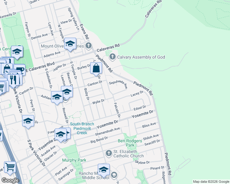 map of restaurants, bars, coffee shops, grocery stores, and more near 306 Falcato Drive in Milpitas