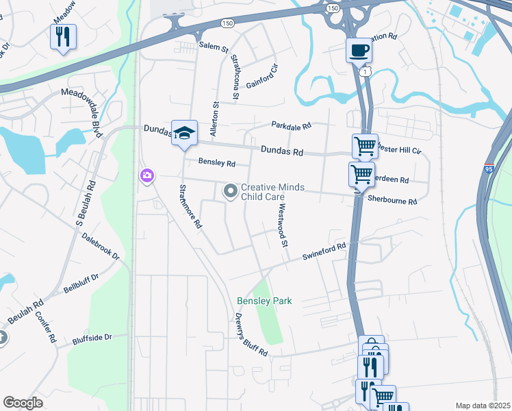 map of restaurants, bars, coffee shops, grocery stores, and more near 6713 Wentworth Street in Richmond