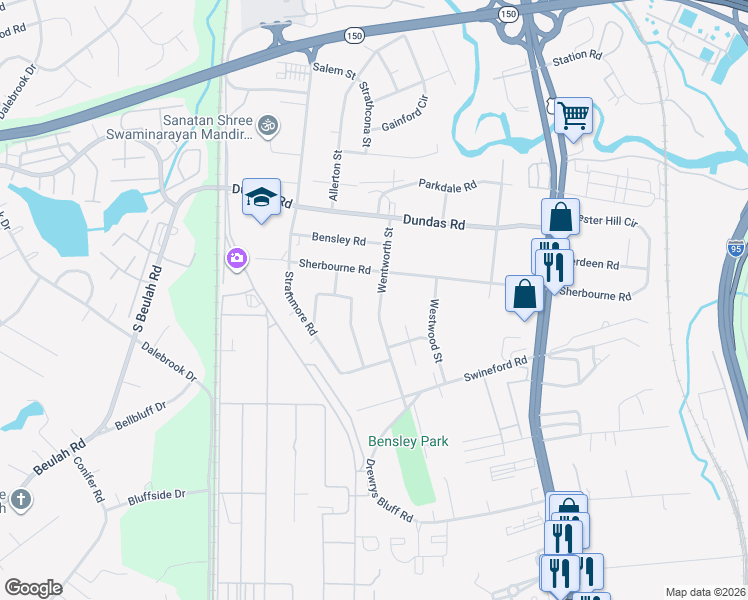 map of restaurants, bars, coffee shops, grocery stores, and more near 6705 Wentworth Street in Richmond
