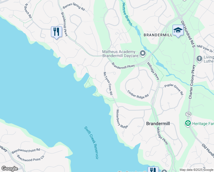 map of restaurants, bars, coffee shops, grocery stores, and more near 4000 McTyres Cove Terrace in Midlothian