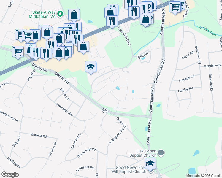 map of restaurants, bars, coffee shops, grocery stores, and more near 10680 Braden Parke Drive in Chesterfield