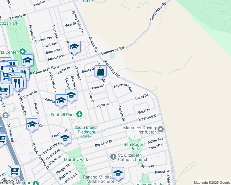 map of restaurants, bars, coffee shops, grocery stores, and more near 306 Falcato Drive in Milpitas