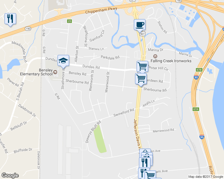 map of restaurants, bars, coffee shops, grocery stores, and more near 2731 Sherbourne Road in Richmond