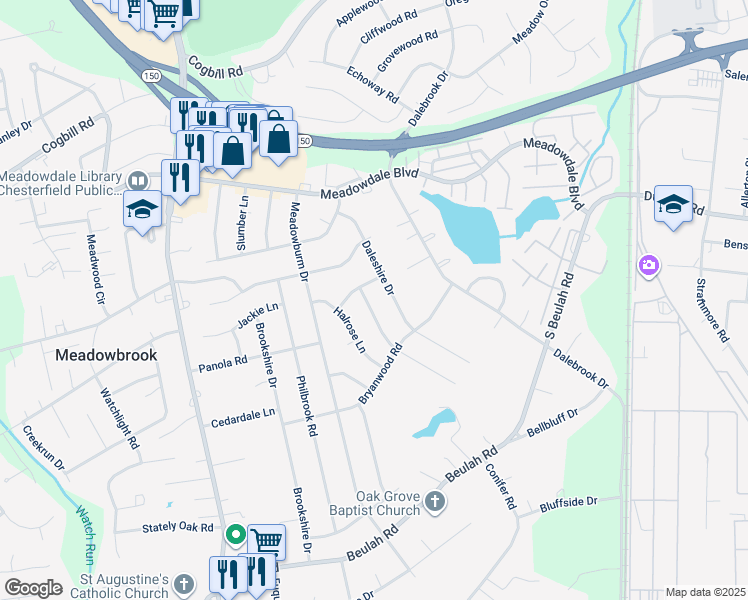 map of restaurants, bars, coffee shops, grocery stores, and more near 6213 Claudehart Road in Richmond