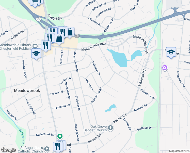 map of restaurants, bars, coffee shops, grocery stores, and more near 6213 Claudehart Road in Richmond