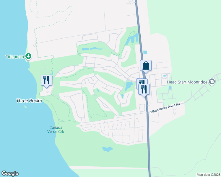 map of restaurants, bars, coffee shops, grocery stores, and more near 436 Greenbrier Road in Half Moon Bay