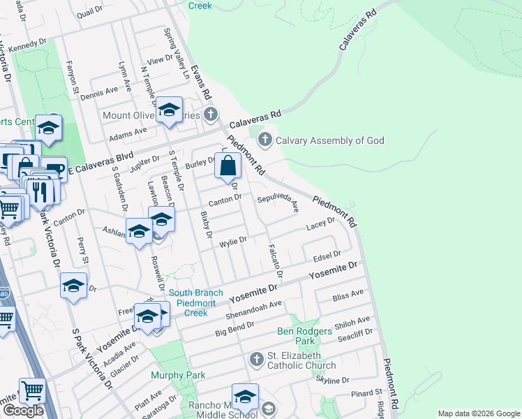 map of restaurants, bars, coffee shops, grocery stores, and more near 306 Falcato Drive in Milpitas