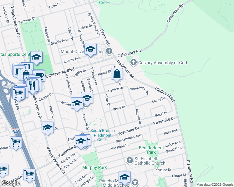 map of restaurants, bars, coffee shops, grocery stores, and more near 1878 Girard Drive in Milpitas