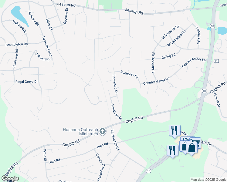 map of restaurants, bars, coffee shops, grocery stores, and more near 6000 Barnwood Drive in Richmond