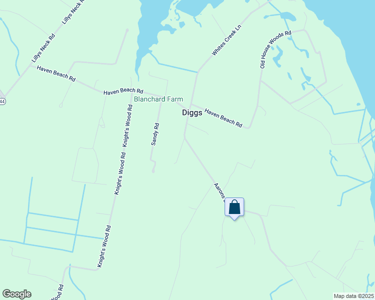 map of restaurants, bars, coffee shops, grocery stores, and more near 186 Aarons Beach Road in Diggs