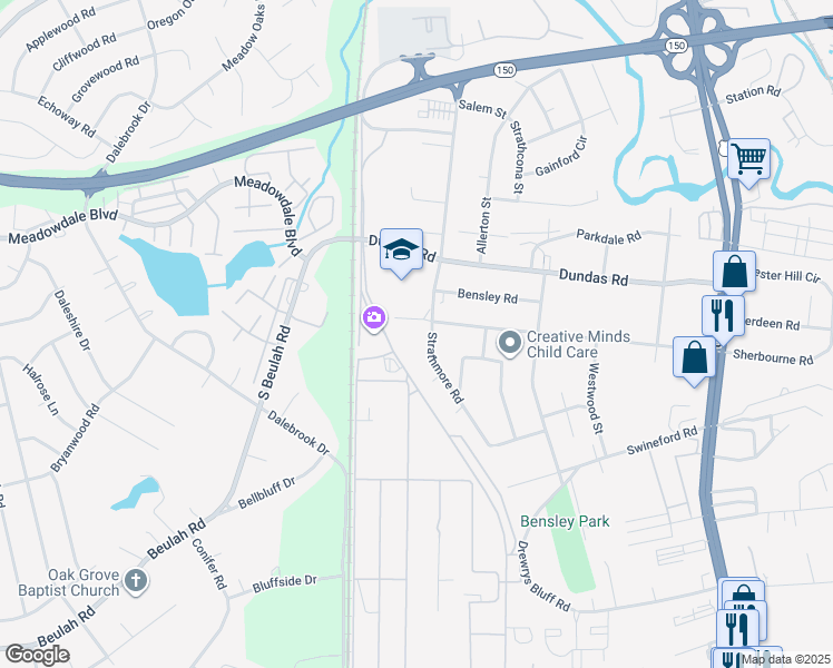 map of restaurants, bars, coffee shops, grocery stores, and more near 6700 Strathmore Road in Richmond