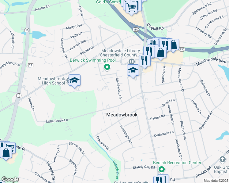 map of restaurants, bars, coffee shops, grocery stores, and more near 4601 Ian Place in Richmond