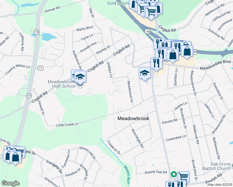 map of restaurants, bars, coffee shops, grocery stores, and more near 4629 Ayton Court in Richmond