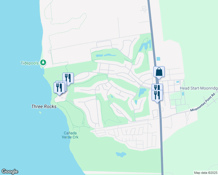 map of restaurants, bars, coffee shops, grocery stores, and more near 2100 Winged Foot Road in Half Moon Bay