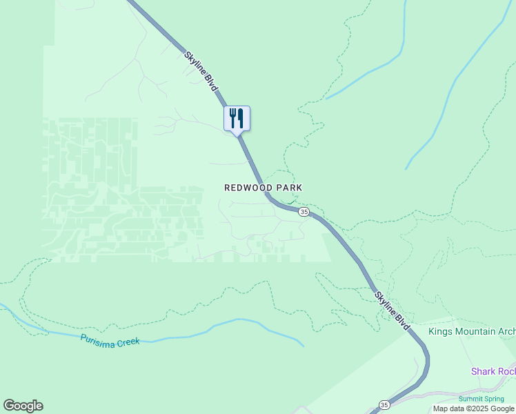 map of restaurants, bars, coffee shops, grocery stores, and more near 229 Huckleberry Trail in Woodside