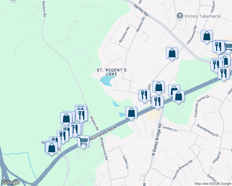 map of restaurants, bars, coffee shops, grocery stores, and more near 3709 Stamford Circle in Midlothian