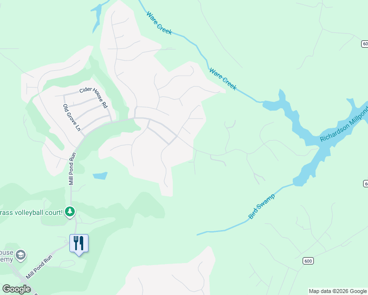 map of restaurants, bars, coffee shops, grocery stores, and more near 9944 Mill Pond Run in Toano