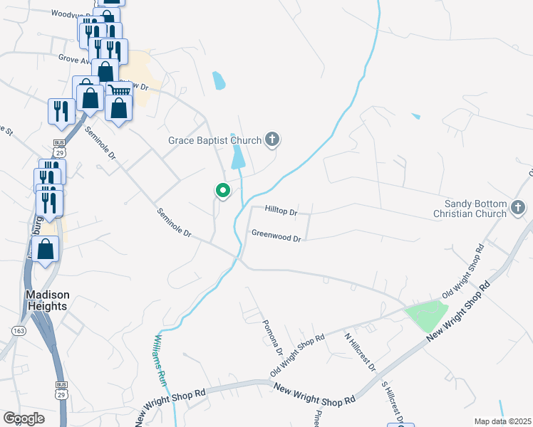 map of restaurants, bars, coffee shops, grocery stores, and more near 101-199 State Route 1049 in Madison Heights