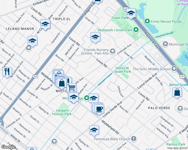 map of restaurants, bars, coffee shops, grocery stores, and more near 837 Sutter Avenue in Palo Alto