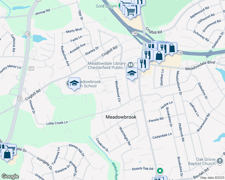 map of restaurants, bars, coffee shops, grocery stores, and more near 4602 Ian Place in Richmond