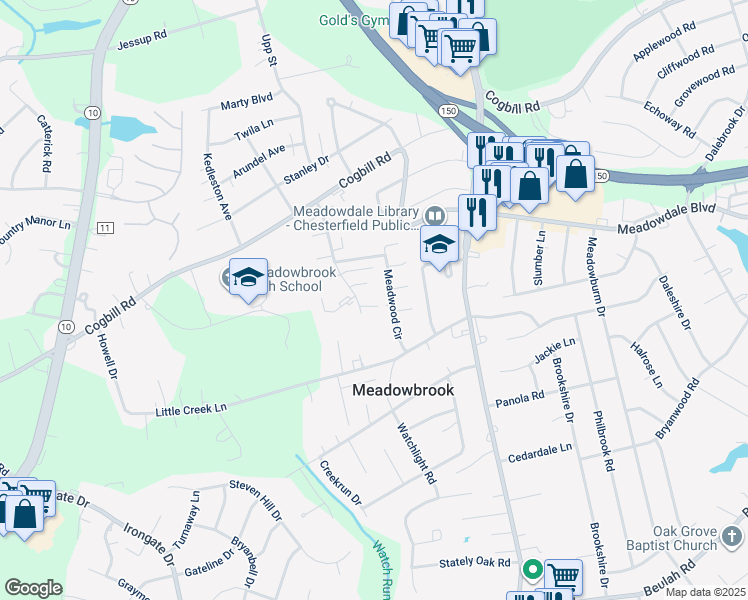 map of restaurants, bars, coffee shops, grocery stores, and more near 4602 Ian Place in Richmond