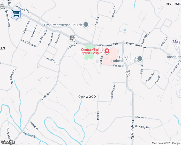 map of restaurants, bars, coffee shops, grocery stores, and more near 412 Preserve Drive in Lynchburg