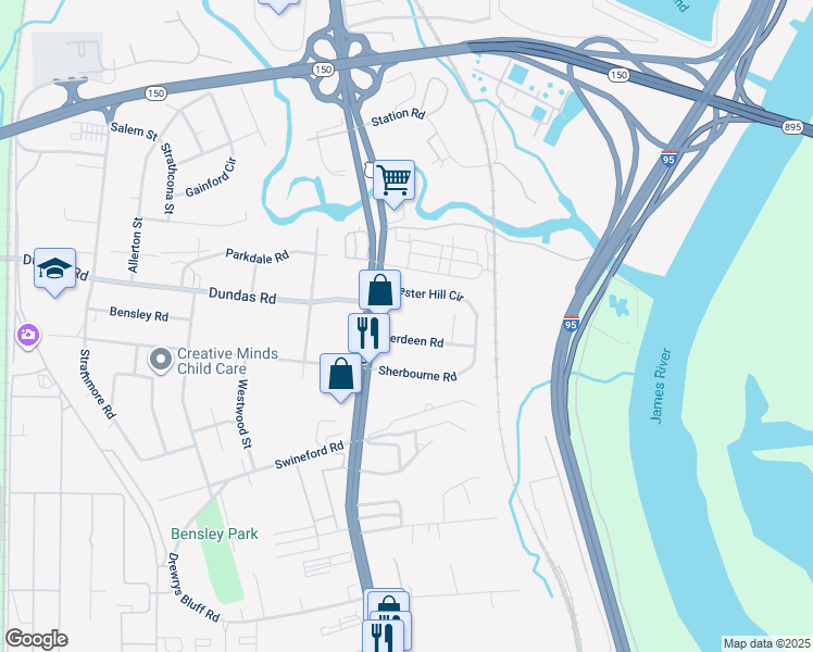 map of restaurants, bars, coffee shops, grocery stores, and more near 2428 Aberdeen Road in Richmond