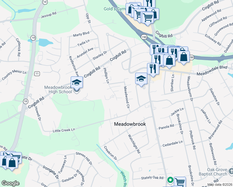 map of restaurants, bars, coffee shops, grocery stores, and more near 4629 Ayton Court in Richmond