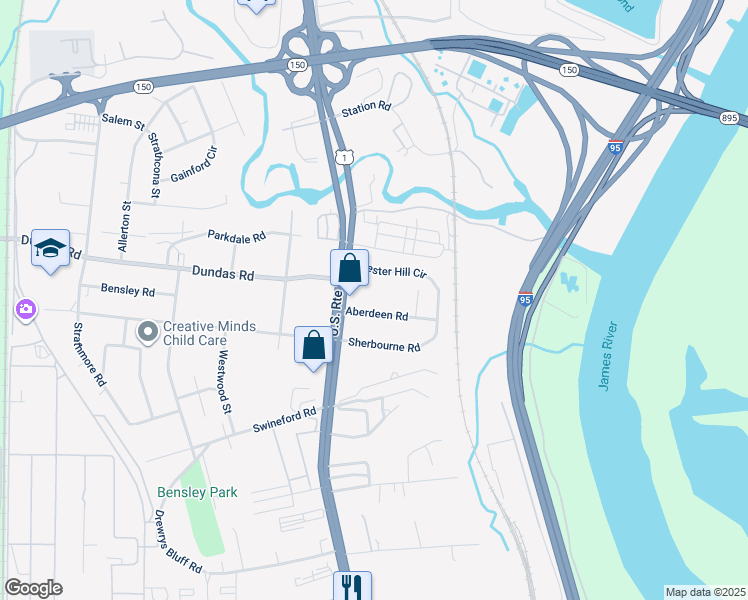 map of restaurants, bars, coffee shops, grocery stores, and more near 2428 Aberdeen Road in Richmond
