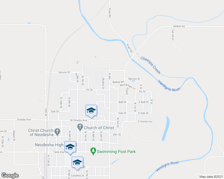 map of restaurants, bars, coffee shops, grocery stores, and more near 1700 North 4th in Neodesha