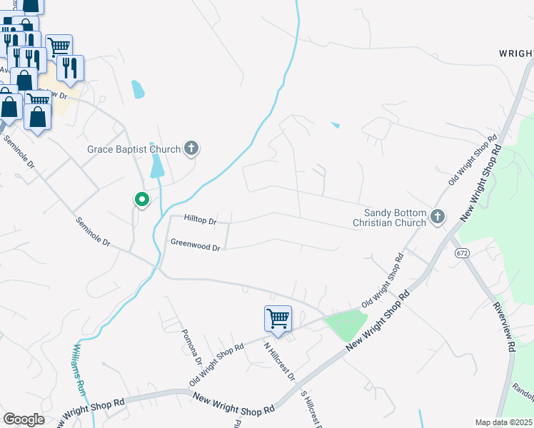 map of restaurants, bars, coffee shops, grocery stores, and more near State Route 1049 in Madison Heights