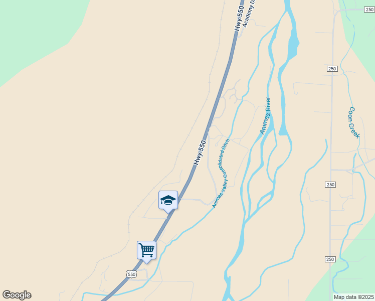 map of restaurants, bars, coffee shops, grocery stores, and more near 337 Whispering Pines Drive in Durango