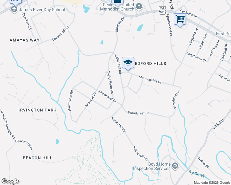 map of restaurants, bars, coffee shops, grocery stores, and more near 2236 Taylor Farm Road in Lynchburg
