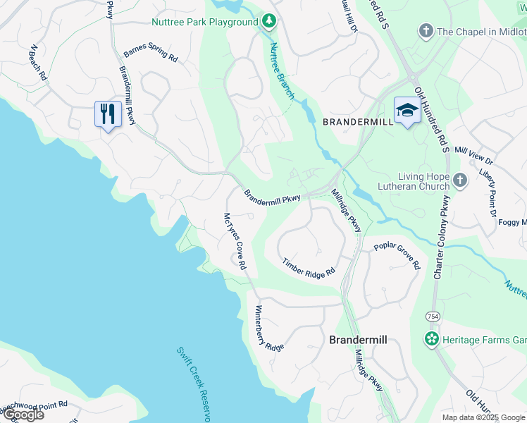 map of restaurants, bars, coffee shops, grocery stores, and more near 13802 McTyres Cove Place in Midlothian
