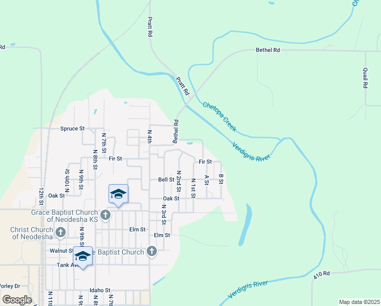 map of restaurants, bars, coffee shops, grocery stores, and more near 106 McCartney Lane in Neodesha
