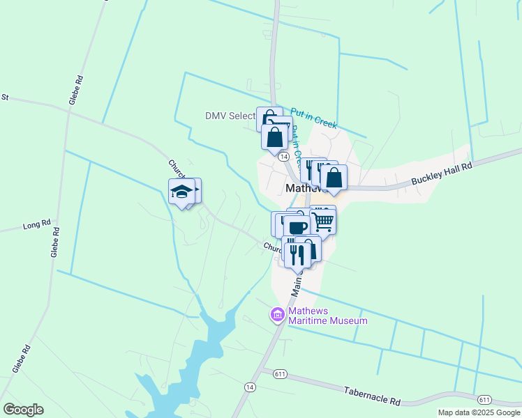 map of restaurants, bars, coffee shops, grocery stores, and more near 99 Chambers Street in Mathews