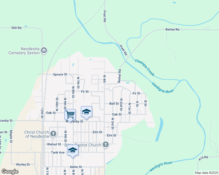 map of restaurants, bars, coffee shops, grocery stores, and more near 1700 North 4th in Neodesha