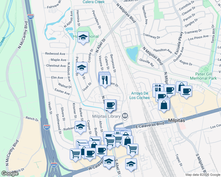 map of restaurants, bars, coffee shops, grocery stores, and more near 112 Images Circle in Milpitas