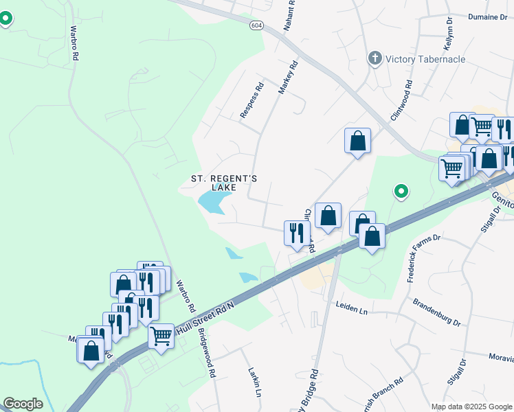 map of restaurants, bars, coffee shops, grocery stores, and more near 3700 Winterhaven Road in Midlothian
