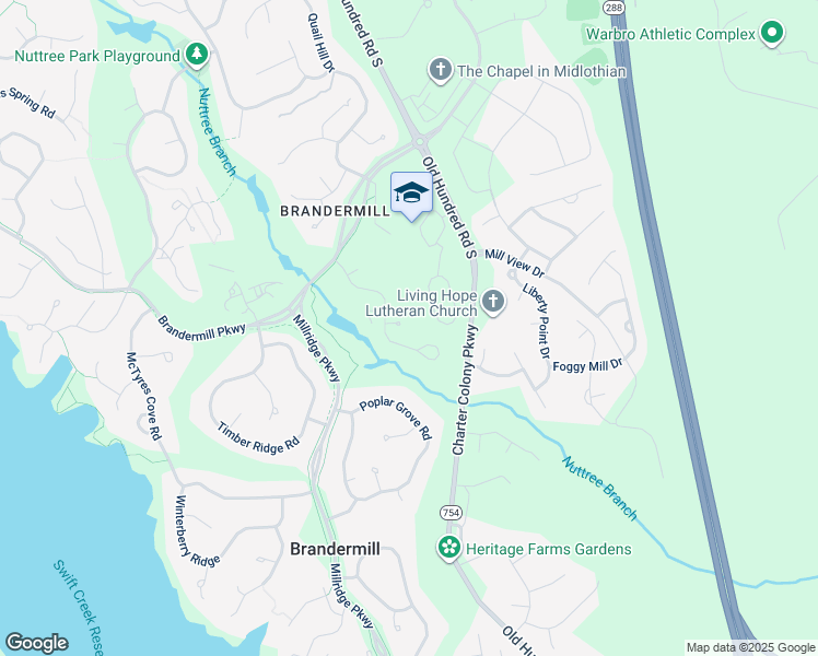 map of restaurants, bars, coffee shops, grocery stores, and more near 13601 Pebble Creek Terrace in Midlothian