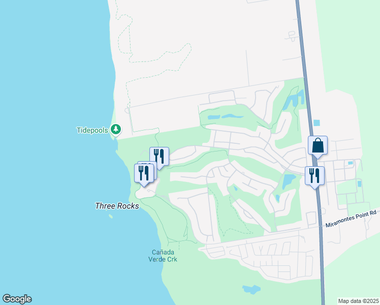 map of restaurants, bars, coffee shops, grocery stores, and more near 350 Fairway Drive in Half Moon Bay