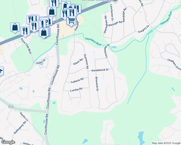map of restaurants, bars, coffee shops, grocery stores, and more near 9807 Kendelwick Drive in Richmond
