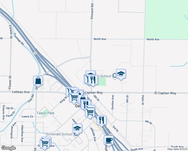 map of restaurants, bars, coffee shops, grocery stores, and more near 15904 Polona Drive in Delhi