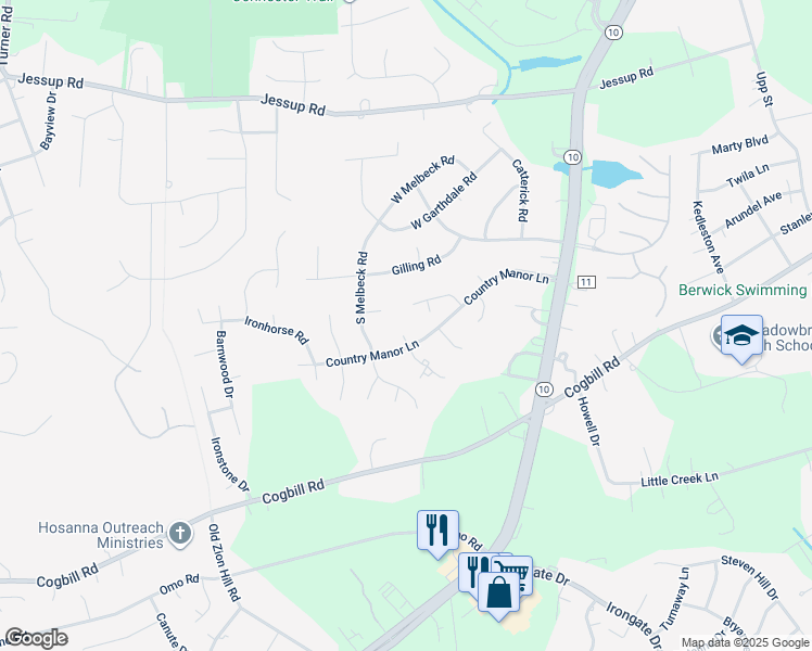 map of restaurants, bars, coffee shops, grocery stores, and more near 5701 Country Manor Circle in Richmond